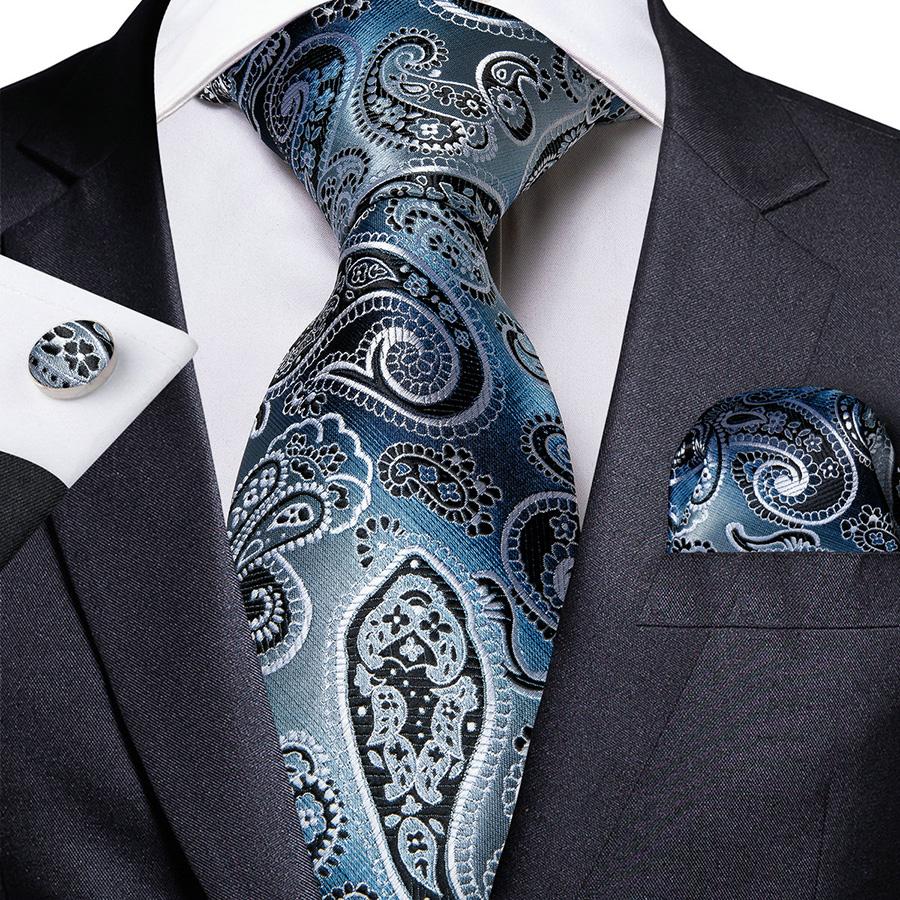 Paisley-Krawatten-Set aus Seiden-Jacquard, gewebte Krawatte, Hnaky-Manschettenknöpfe für Herren-Business-Accessoires, Dibangu N-1510 von Joom DACH
