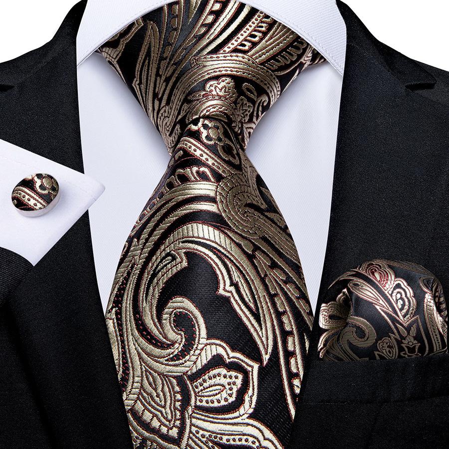 Paisley-Krawatten-Set aus Seiden-Jacquard, gewebte Krawatte, Hnaky-Manschettenknöpfe für Herren-Business-Accessoires, Dibangu N-1621 von Joom DACH