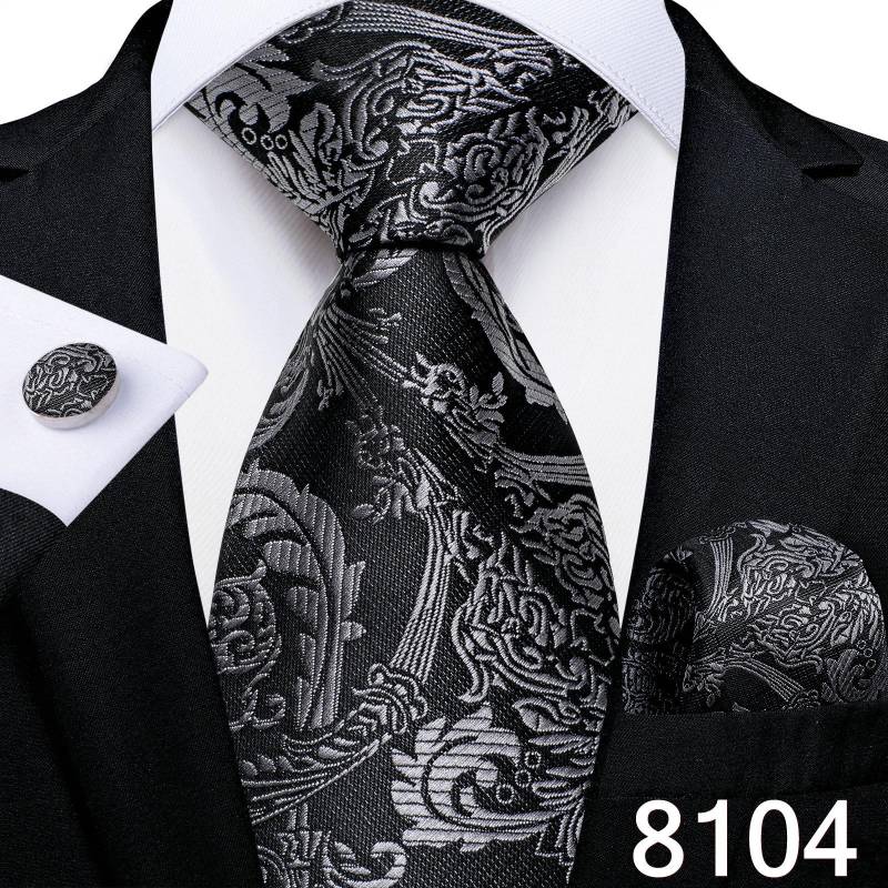 Paisley-Krawatten-Set aus Seiden-Jacquard, gewebte Krawatte, Hnaky-Manschettenknöpfe für Herren-Business-Accessoires, Dibangu N-8104 von Joom DACH