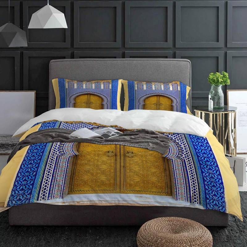 Palace Gate Marokkanische Tür Bettwäsche Set 3-teilig Jungen Mädchen Bettbezug Kissenbezug Kinder Erwachsene Bettdeckenbezug Doppelbett Set Heimtextilien EU single(135x200cm) von Joom DACH