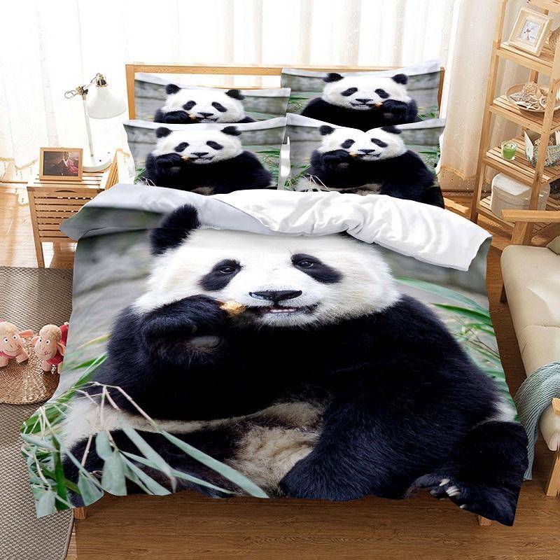Panda-Bettbezug-Set, süßes Tiermuster, Zwillingsbettwäsche-Set für Jungen und Mädchen, Mikrofaser, wilder Riesenpanda, Kingsize-Bettbezug 70x133cm 2pcs von Joom DACH