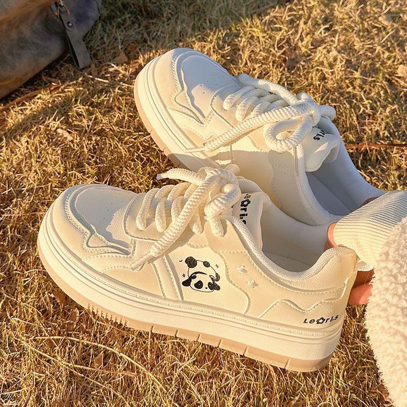 Panda Plateau Weiße Schuhe Damen Neu Frühling Vielseitige Board Schuhe Damenmode Freizeitschuhe 40 beige von Joom DACH