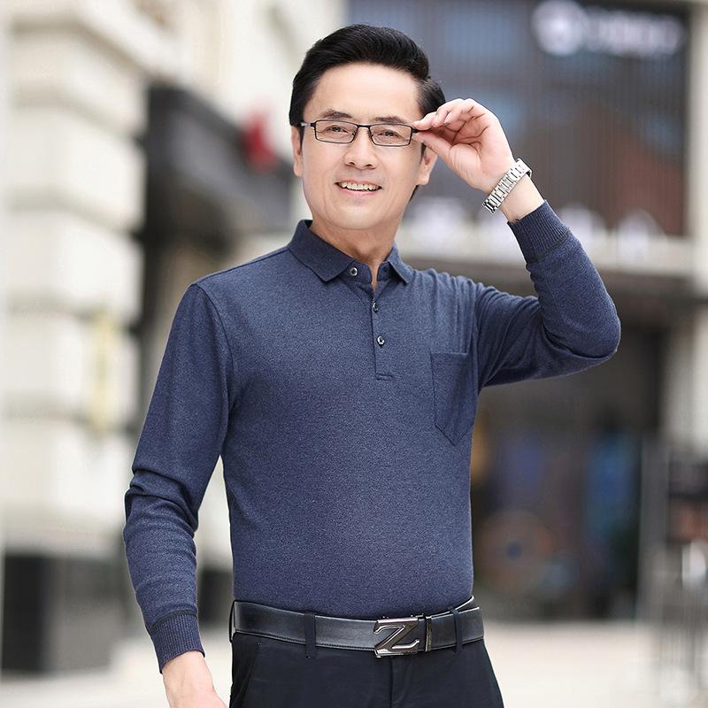 Papa Herbst Outfit Top T-Shirt Langarm mittleren Alters Männer Sommer Bottoming Shirt Alter Opa Frühling und Herbst Polo Shirt dünn XXL von Joom DACH