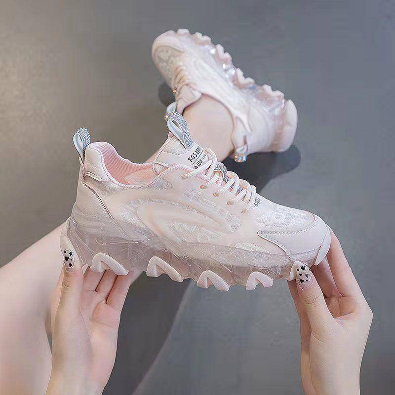 Papa Schuhe Damen Frühling Neue Strass Ins Modische Mesh Atmungsaktive Jelly Dicke Sohle Sneaker 40 rosa von Joom DACH