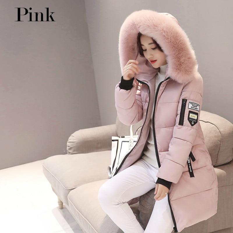 Parka Frauen Winter Mäntel Lange Baumwolle Lässige Fell Kapuze Jacken Frauen Dicke Warme Winter Parkas Weibliche Mantel Mantel XL rosa von Joom DACH