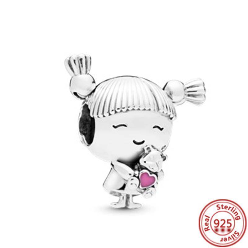 Passen Original Anhänger Charm Armband Feiner Zirkon 925 Sterlingsilber Süß Lieblich Glücklicher Junge Mädchen Liebe Rosa Herz Roboter DIY Perlen von Joom DACH