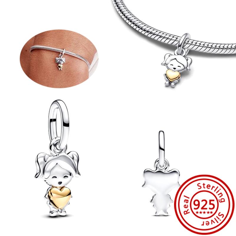 Passen Original Anhänger Charm Armband Feiner Zirkon 925 Sterlingsilber Süß Lieblich Glücklicher Junge Mädchen Liebe Rosa Herz Roboter DIY Perlen von Joom DACH