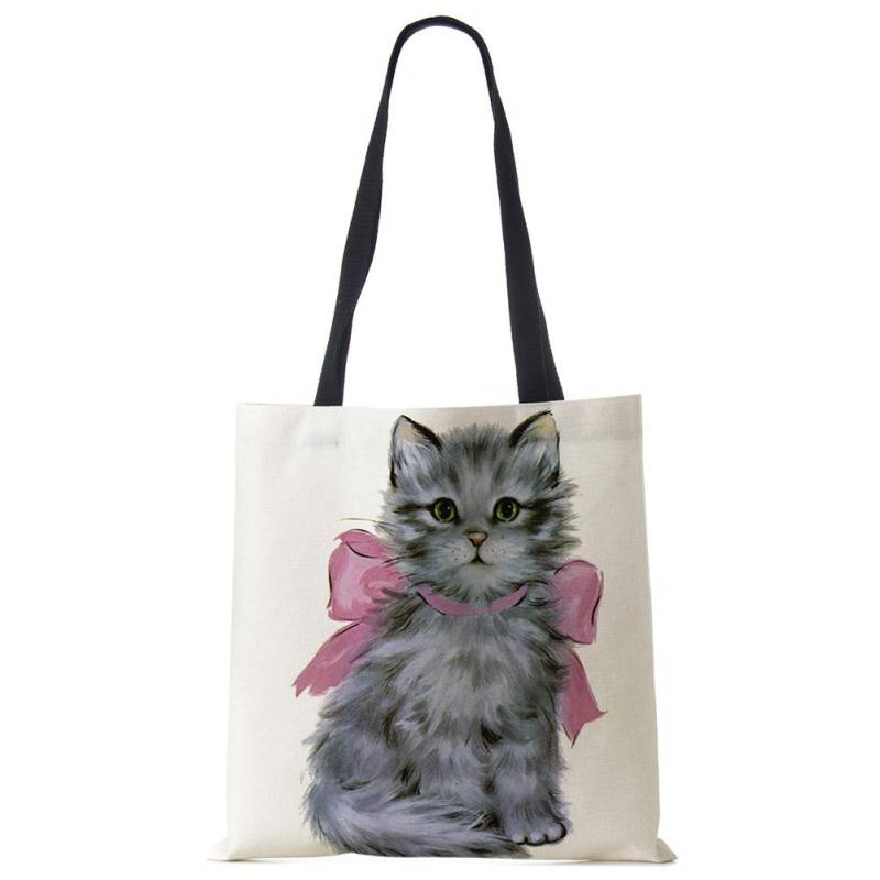 Passen Sie den niedlichen Aquarell-Katzenmalerei-Druck an. Designer-Tragetaschen für Damen aus Stoff, umweltfreundlich, wiederverwendbare Shopper-Umhängetaschen, Schulbuchtasche von Joom DACH