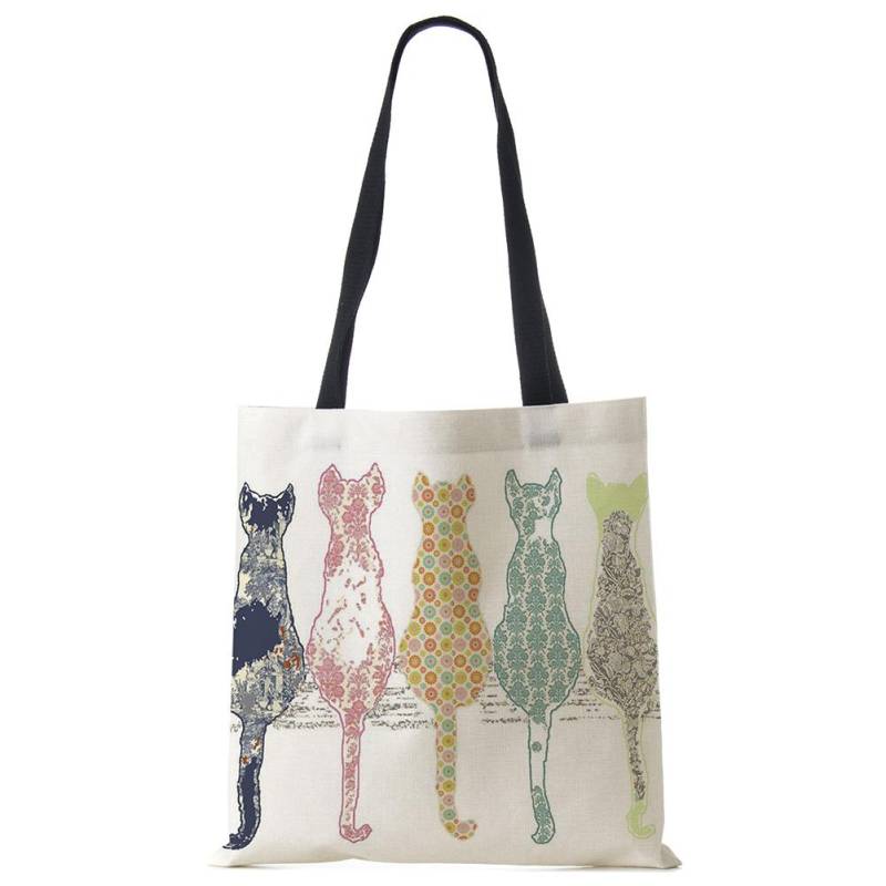 Passen Sie den niedlichen Aquarell-Katzenmalerei-Druck an. Designer-Tragetaschen für Damen aus Stoff, umweltfreundlich, wiederverwendbare Shopper-Umhängetaschen, Schulbuchtasche von Joom DACH