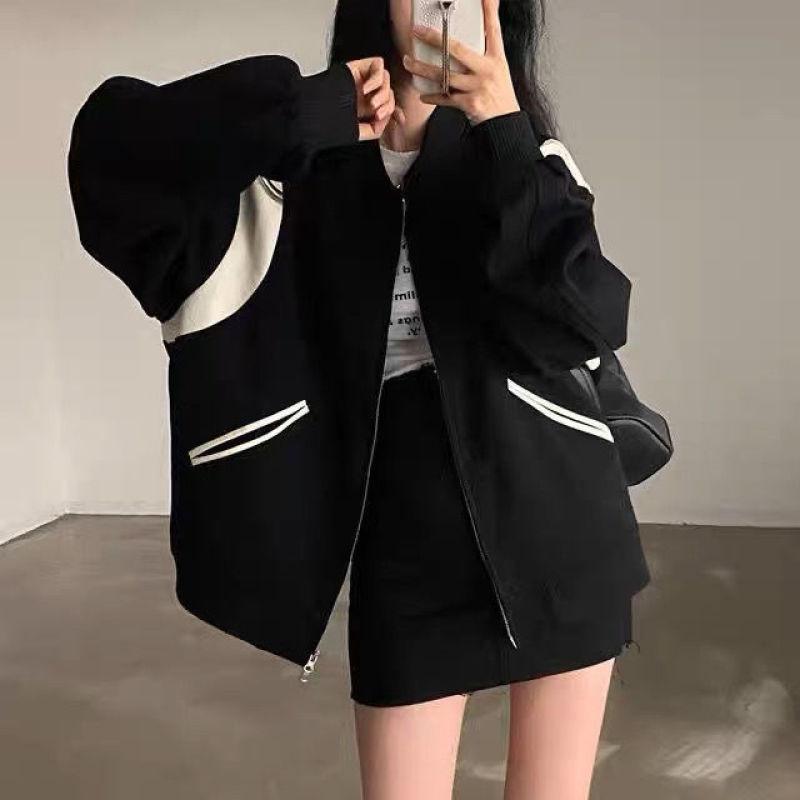 Patchwork-Sweatshirt für Damen, neue Mode, Herbst-Winter, lockere Mäntel, Vintage, lässig, langärmelig, Reißverschluss-Sweatshirt One size schwarz Patchwork-Sweatshirt für Damen, neue Mode, Herbst-Winter, lockere Mäntel, Vintage, lässig, langärmelig, Reißverschluss-Sweatshirt One size schwarz von Joom DACH
