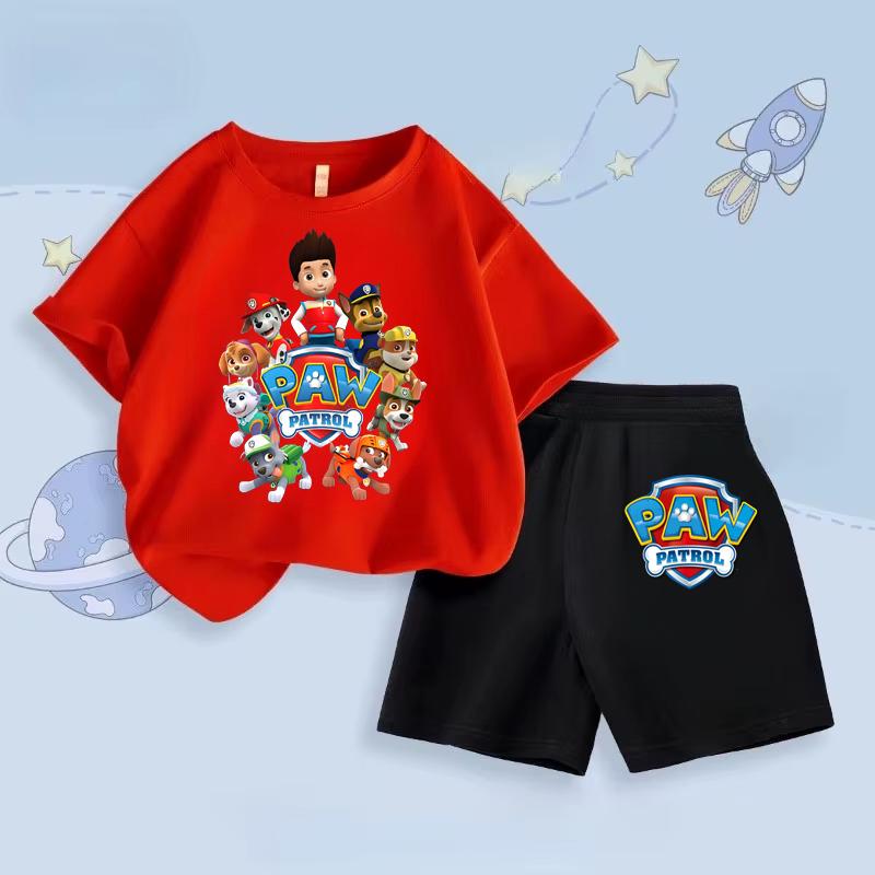 Paw Patrol Set für Kinder Jungen Shorts+Kurzarm T-Shirt 2-teilige Outfits Jungen Freizeit Cartoon Kleidung Kinder Geburtstagsgeschenke 120 von Joom DACH