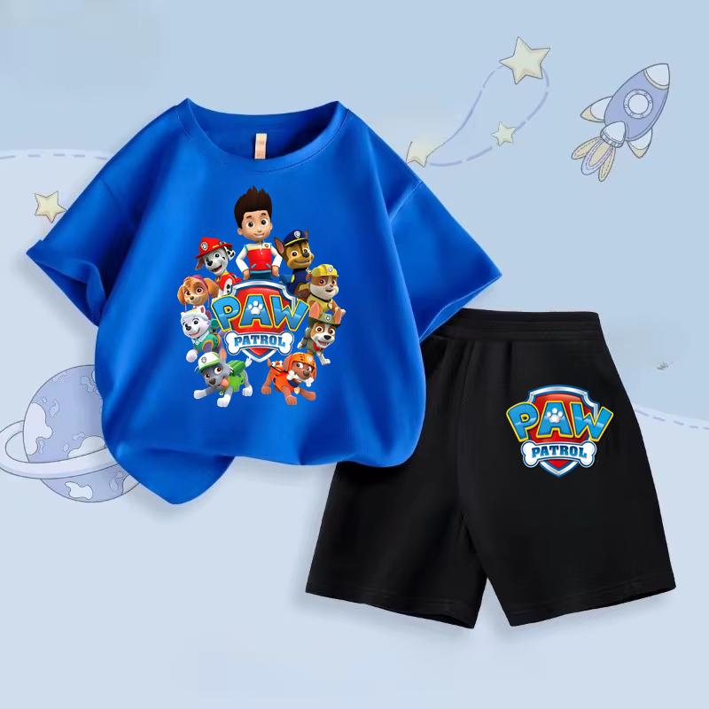 Paw Patrol Set für Kinder Jungen Shorts+Kurzarm T-Shirt 2-teilige Outfits Jungen Freizeit Cartoon Kleidung Kinder Geburtstagsgeschenke 120 von Joom DACH