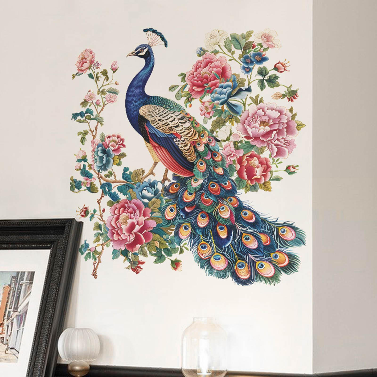 Pfau Pfingstrose Wandaufkleber Blume Kunst Aufkleber Elegant Dekorativ Abnehmbar Dekor Romantisch von Joom DACH