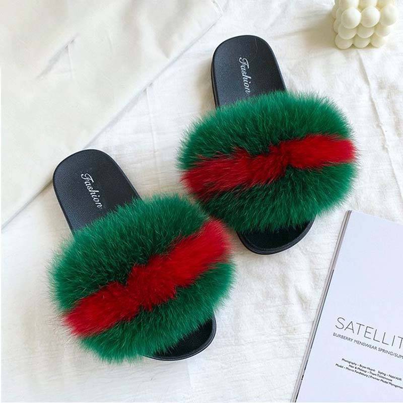 Pelzige Hausschuhe für Frauen im gleichen Stil in der Sommermode, echte Fuchsfell-Hausschuhe in Übergröße, Damen-Sandalen 38/39 von Joom DACH