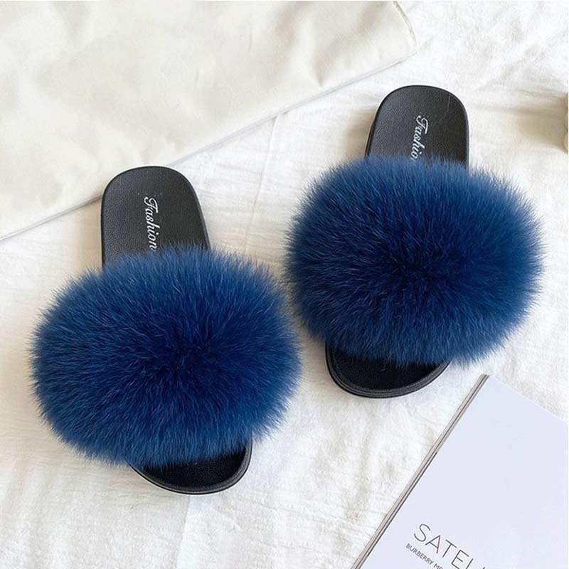 Pelzige Hausschuhe für Frauen im gleichen Stil in der Sommermode, echte Fuchsfell-Hausschuhe in Übergröße, Damen-Sandalen 38/39 von Joom DACH