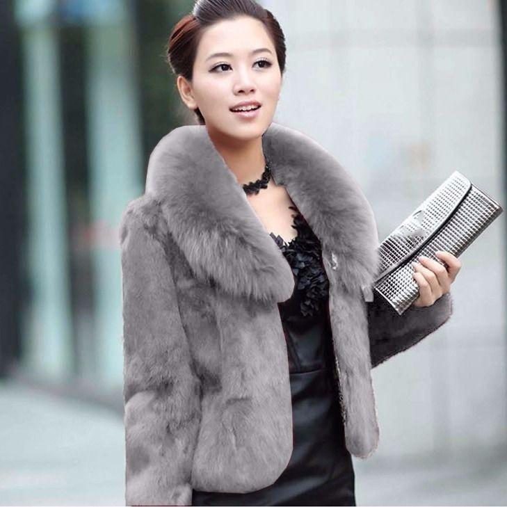 Pelzimitatmantel Damen Herbst und Winter Kaninchenfell Schlank Kurzfell Fuchspelzkragen Mantel Übergröße 3XL grau Pelzimitatmantel Damen Herbst und Winter Kaninchenfell Schlank Kurzfell Fuchspelzkragen Mantel Übergröße 3XL grau von Joom DACH