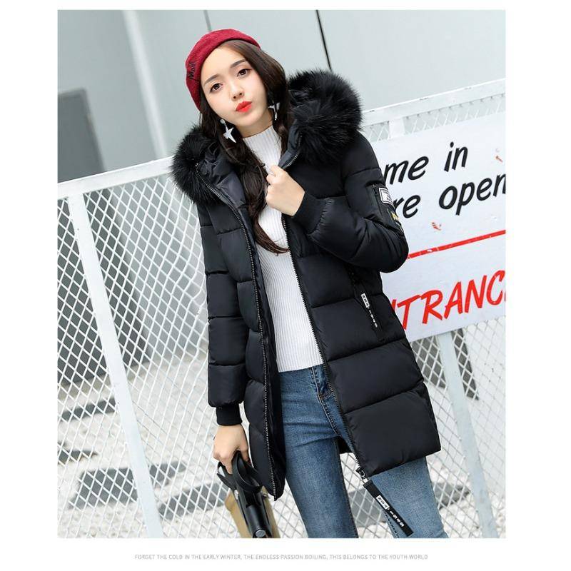 Pelzkragen Daunenjacke mit Baumwollpolsterung Damen Winter Schlanke mittellange modische Jacke mit Baumwollpolsterung M schwarz von Joom DACH