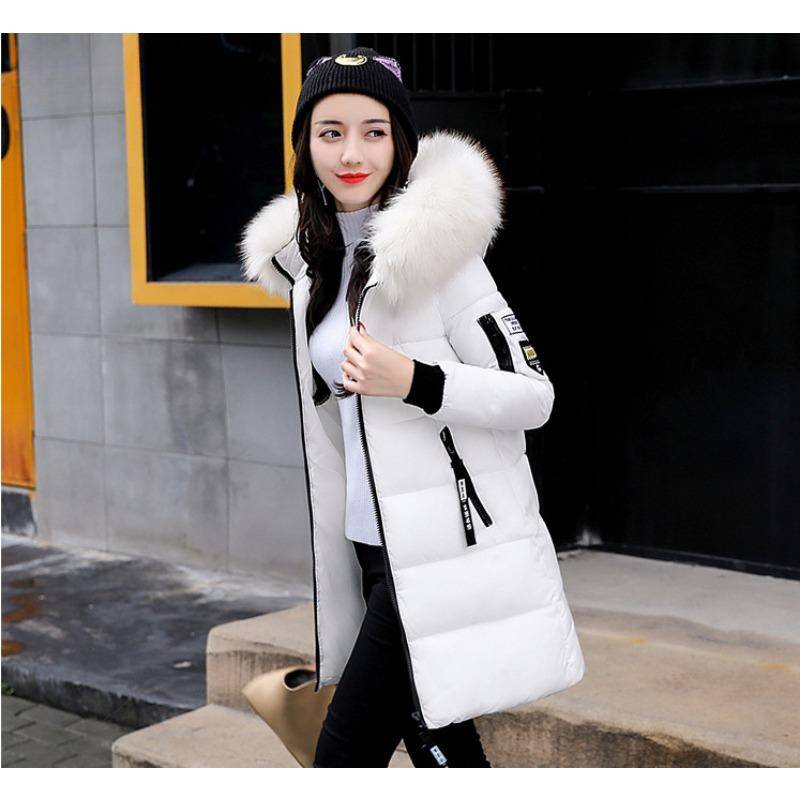 Pelzkragen Daunenjacke mit Baumwollpolsterung Damen Winter Schlanke mittellange modische Jacke mit Baumwollpolsterung XS weiß von Joom DACH