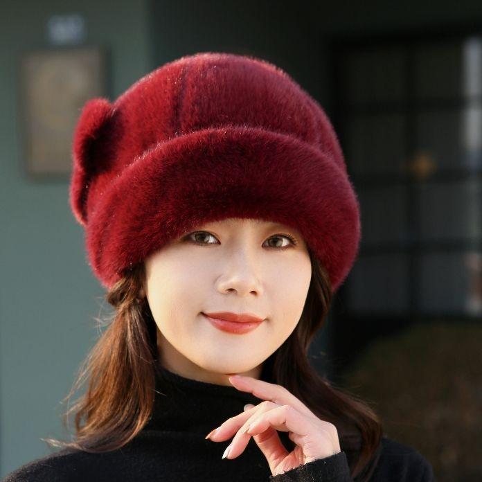 Pelzmütze für Damen im Winter Imitation Nerzfell Zylinder Modische Leder Warme Mütze Zehenschutz one size von Joom DACH