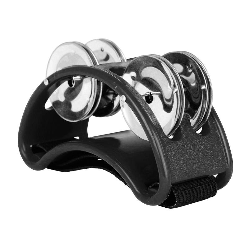 Percussion-Fußtamburin mit 4 Paar Edelstahlschellen und Gummiband-Percussion schwarz von Joom DACH