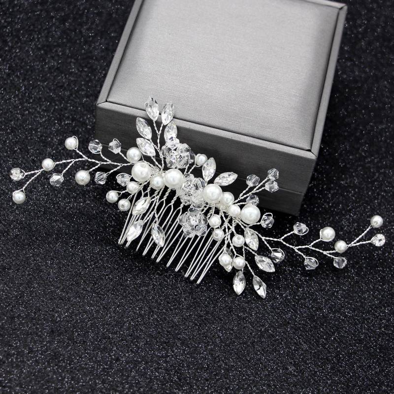 Perle Kristall Blatt Tiara Für Damen Hochzeit Schmuck Tiara Braut Haar Ornament Hochzeit Haar Ornament silber von Joom DACH