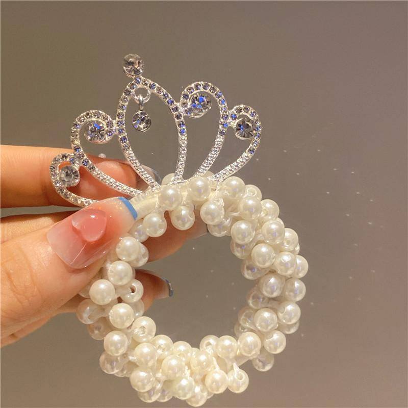 Perle Prinzessin Krone Haarband Baby Hochelastisches Ballkopf Haarband Kopfseil Gummiband Kopfblume Kopfschmuck von Joom DACH
