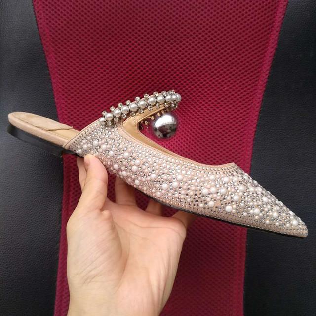 Perlen High Heels Hausschuhe Schuhe Damen Sommer Neu Mode Glänzende Strasssteine Spitze Zehen Perlen Hausschuhe Mode Partyschuhe 34 von Joom DACH