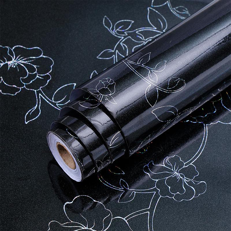 Perlglanz-Aufkleber aus selbstklebendem PVC für die Renovierung von Möbeln und Küchen 40cm x 1m, Laser schwarz von Joom DACH