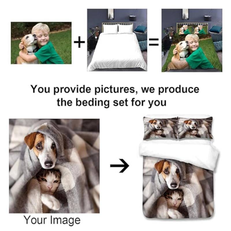 Personalisierte Bettwäsche mit Ihrem eigenen Foto Namen Bettbezug für Kinder und Erwachsene Kundenspezifische Mikrofaser Familie 200x200cm von Joom DACH