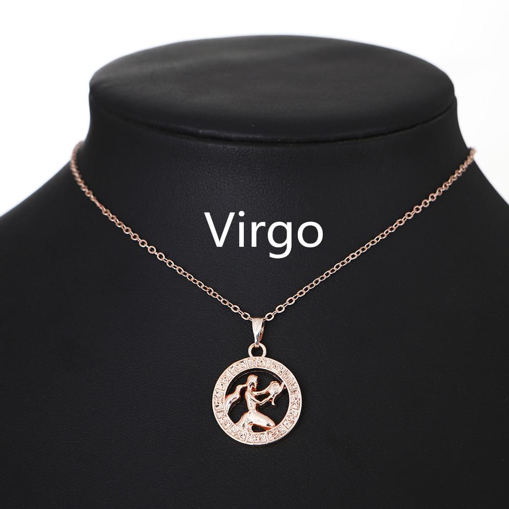 Personalisierte Halskette mit rundem Anhänger und zwölf Sternbildern für Frauen Virgo von Joom DACH