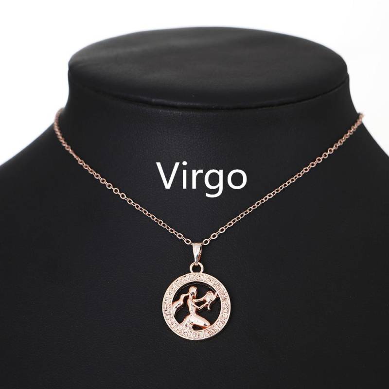 Personalisierte Halskette mit rundem Anhänger und zwölf Sternbildern für Frauen Virgo von Joom DACH