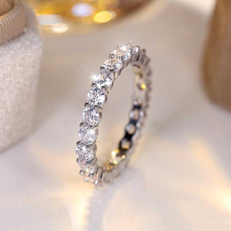 Personalisierte Ringe aus weißem Zirkon für Frauen, funkelnde Hochzeits-Ewigkeitsbänder, silberfarbener Schmuck 9 silber von Joom DACH