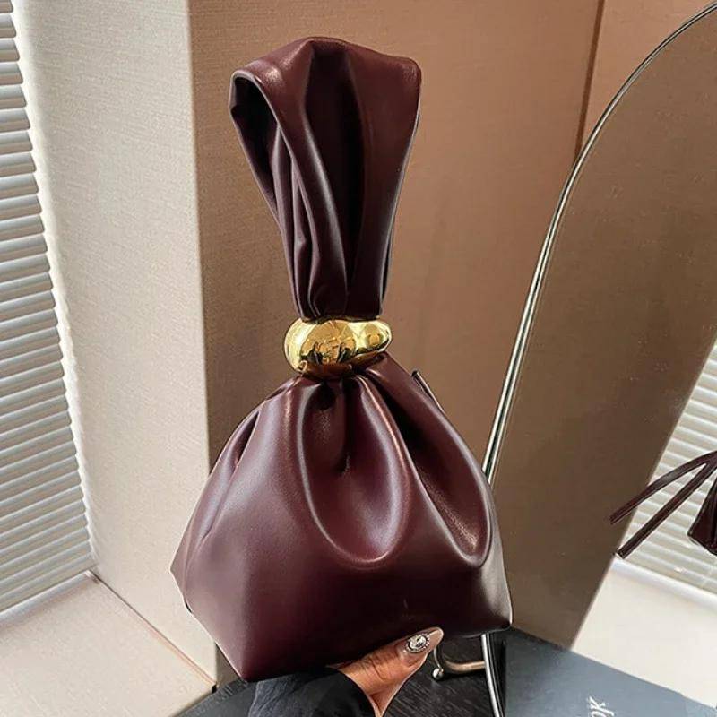 Personalisierte Weiche Leder Clutch Designer Damen Plissierte Mini Bucket Beutel Temperament Seitlicher Reißverschluss Party Abendtaschen bordeaux von Joom DACH
