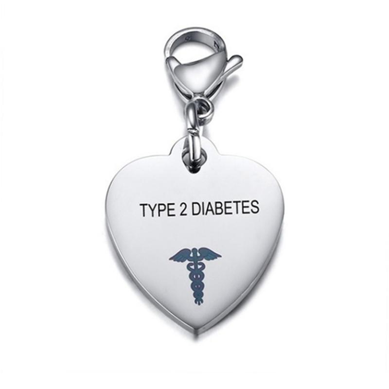 Personalisierter medizinischer Ausweis-Anhänger aus Edelstahl in Herzform, Schlüsselanhänger für Diabetiker, Typ 1 und Typ 2, Herzkrankheit, Bluthochdruck, Halskette/Schlüsselanhänger für Männer und Frauen TYPE 2 DIABETES von Joom DACH