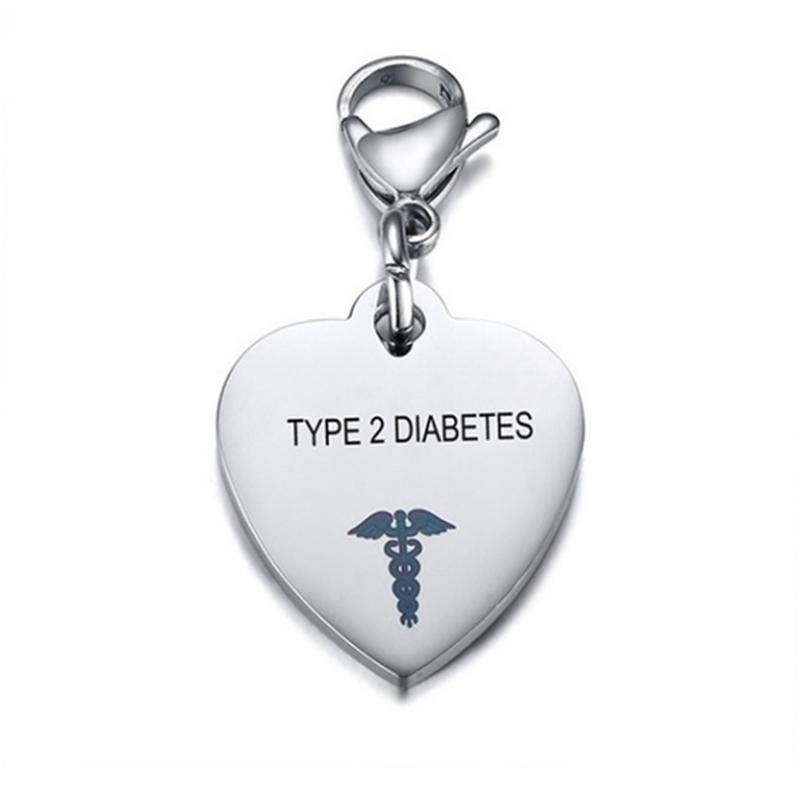 Personalisierter medizinischer Ausweis-Anhänger aus Edelstahl in Herzform, Schlüsselanhänger für Diabetiker, Typ 1 und Typ 2, Herzkrankheit, Bluthochdruck, Halskette/Schlüsselanhänger für Männer und Frauen TYPE 2 DIABETES von Joom DACH