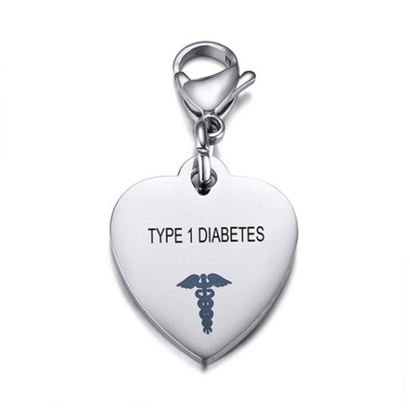Personalisierter medizinischer Ausweis-Anhänger aus Edelstahl in Herzform, Schlüsselanhänger für Diabetiker, Typ 1 und Typ 2, Herzkrankheit, Bluthochdruck, Halskette/Schlüsselanhänger für Männer und Frauen TYPE 1 DIABETES von Joom DACH