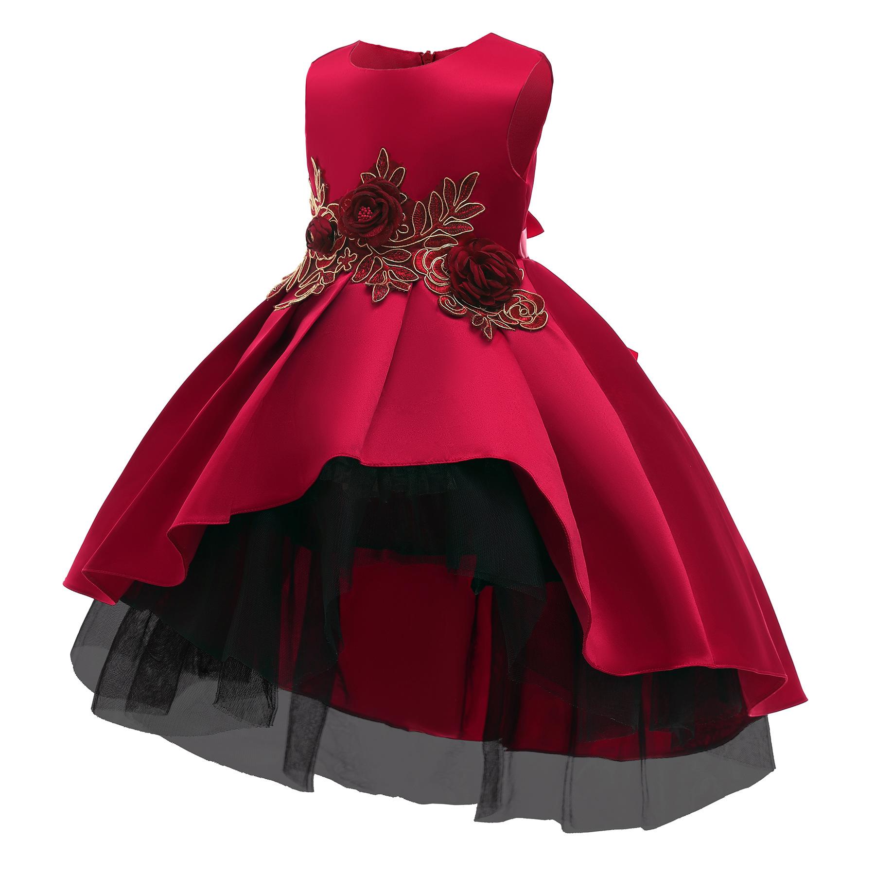 Personalisiertes Kleid, Kinderkleid, Westenkleid, Prinzessinnenkleid, rotes Mesh-Blumenmädchenkleid, Mädchen-Klavieraufführung, Fischschwanzkleid, Mädchen-Brautkleid 150 rot von Joom DACH