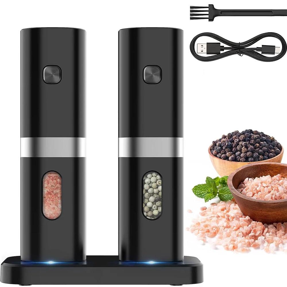 Pfeffermühle, elektrisches Salz- und Pfeffermühlen-Set, wiederaufladbare Pfeffermühle, 2er-Pack schwarz von Joom DACH