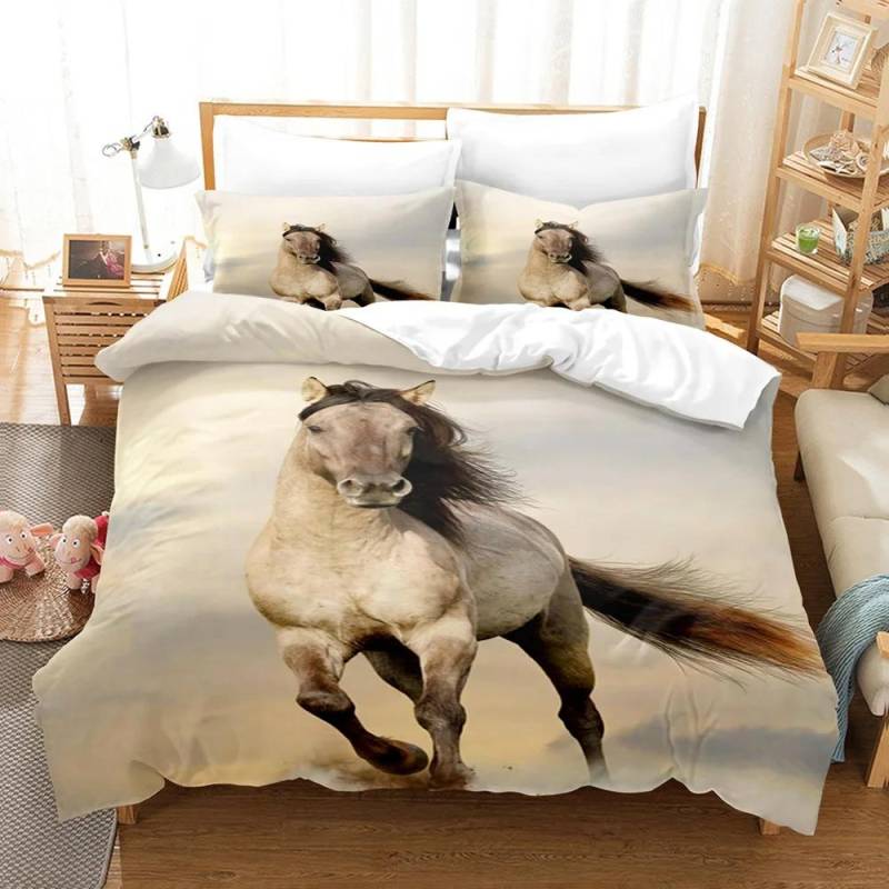 Pferde Bettwäsche Set Einzelbett Twin Full Queen King Herren/Damen Größe Bettset Erwachsener Kind Schlafzimmer Bettdeckenbezug Sets 3D Anime 70x133cm 2pcs von Joom DACH