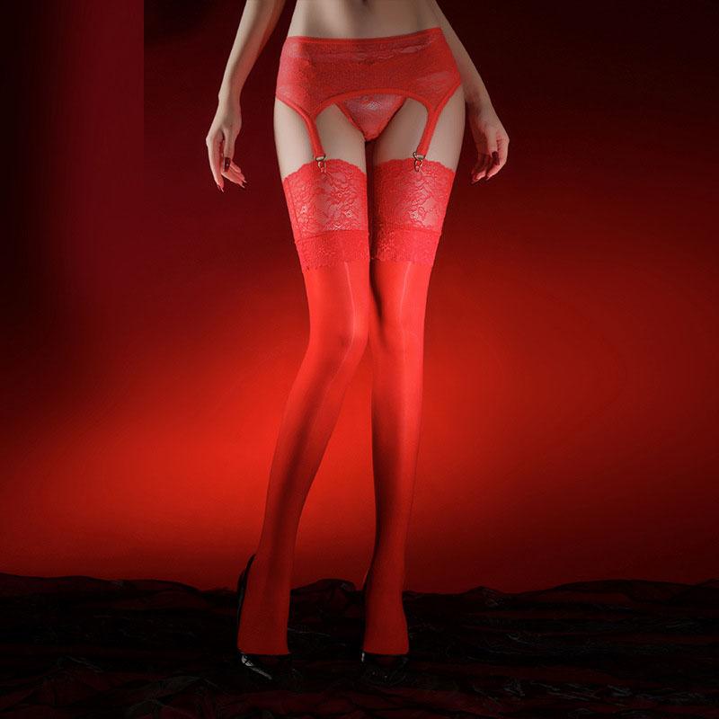Pferdeöl Damen Seidenstrümpfe mit Strapsgürtel Oberschenkelhoch Strapsstrümpfe Spitze Strumpfhose One size rot von Joom DACH