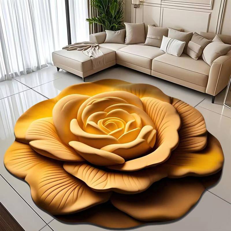 Pfingstrose Blume Fußmatte Zuhause Wohnzimmer Teppich Schmutzabweisend Pflegeleicht Badematte Saugfähige Türmatte Für Küche Badezimmer Eingangsbereich 160*160cm gelb von Joom DACH