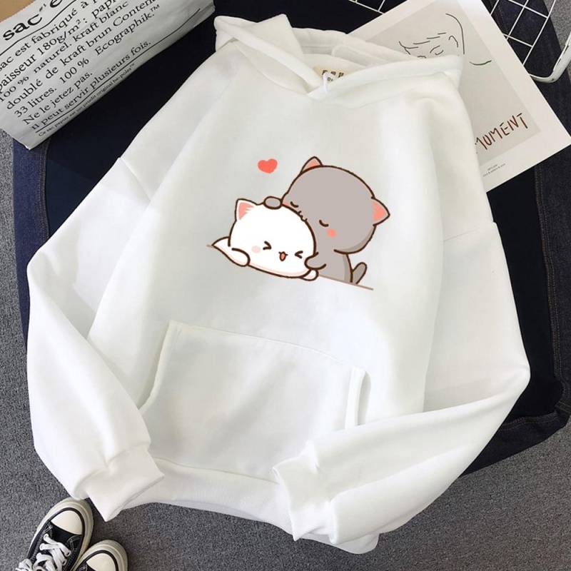 Pfirsich Katze Kawaii Druck Frauen Hoodie lässig übergroße Pullover beliebte Streetwear Mode Sweatshirt paar Kleidung XL von Joom DACH