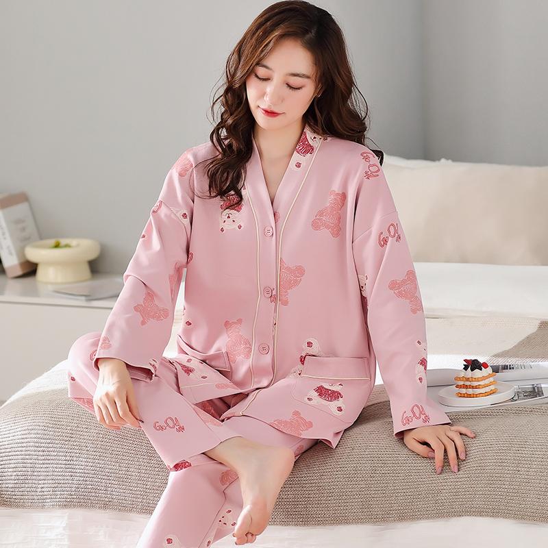 Pfirsichgrüne Pyjama-Sets für Damen, lange Ärmel, lange Hosen, Herbst-Winter, süße Nachtwäsche, Kawaii-Pijamas, gemütlicher Pyjama, weiche Nachthemden 3XL von Joom DACH
