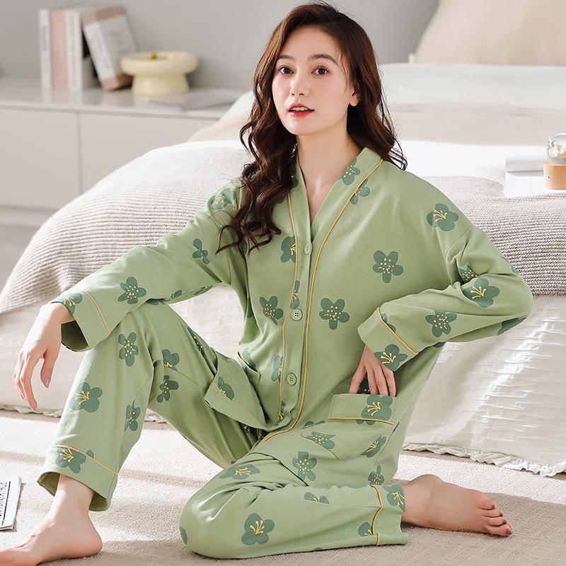 Pfirsichgrüne Pyjama-Sets für Damen, lange Ärmel, lange Hosen, Herbst-Winter, süße Nachtwäsche, Kawaii-Pijamas, gemütlicher Pyjama, weiche Nachthemden 5XL von Joom DACH