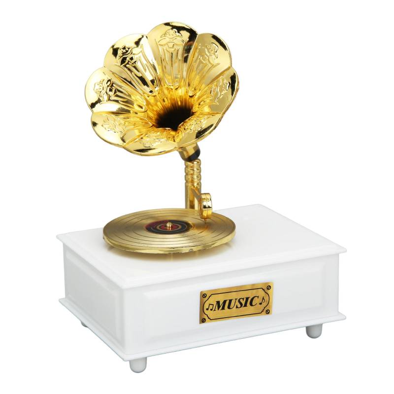 Phonograph Form Spieluhr Klassischer Retro-Stil Goldene Trompetenhorn Burg im Himmel Mini-Spieluhr von Joom DACH