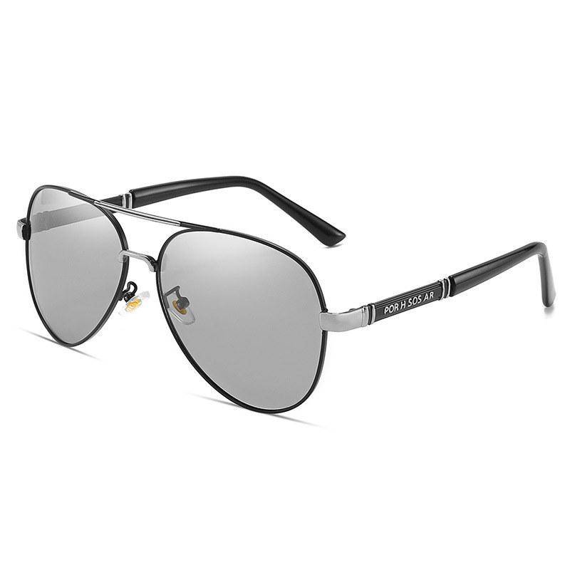 Photochrome polarisierte Sonnenbrille für Herren mit Metallrahmen, modisches Design, Pilotenbrille für Männer, UV400-Schutz, blendfreie Autofahrer-Sonnenbrille silber/schwarz von Joom DACH