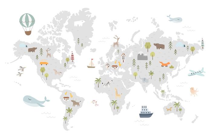 Photomural World Map With Cute Animals In Cartoon Style. Map For Nursery, Kids Room With Nature, Animals, Transports. Skandi Non-Woven 520x318 Photomural World Map With Cute Animals In Cartoon Style. Map For Nursery, Kids Room With Nature, Animals, Transports. Skandi Non-Woven 520x318 von Joom DACH