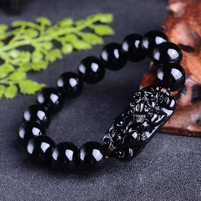 Pi Xiu Obsidian Schwarz Stein Perlen Männer Frauen Armband Reichtum und Glück Armbänder Chinesischen Stil Schmuck Geschenk 1SET von Joom DACH