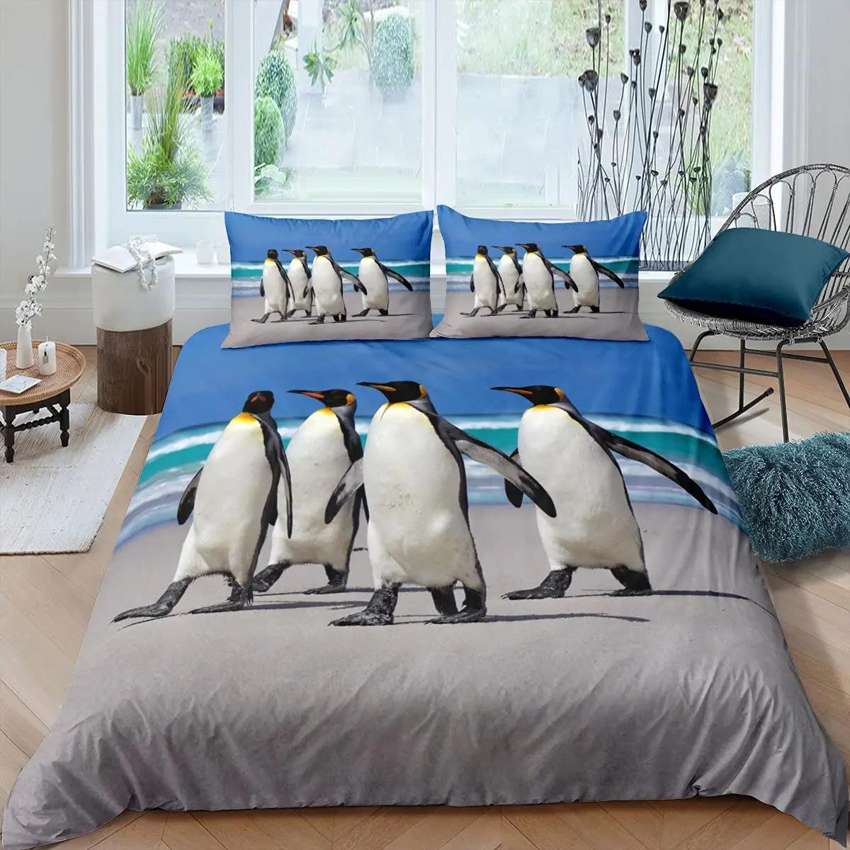 Pinguin Bettbezug Set Antarktische Tiere Bettwäsche Set für Kinder Jungen Mädchen Cartoon Stil King Size Winterthema Bettdeckenbezug 140x200cm 3pcs von Joom DACH