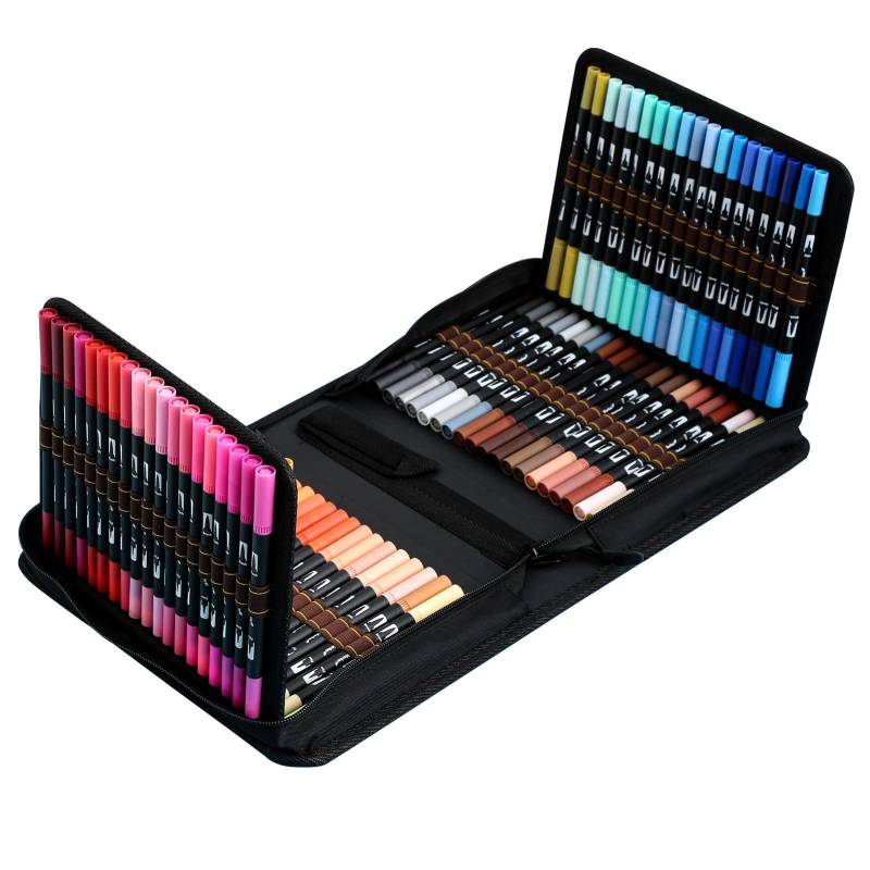 Pinselstifte mit zwei Spitzen, 120 Farben, Kunstmarker-Set mit Pinsel und feinen Spitzen, farbiger Stift für Kinder Black Handle von Joom DACH